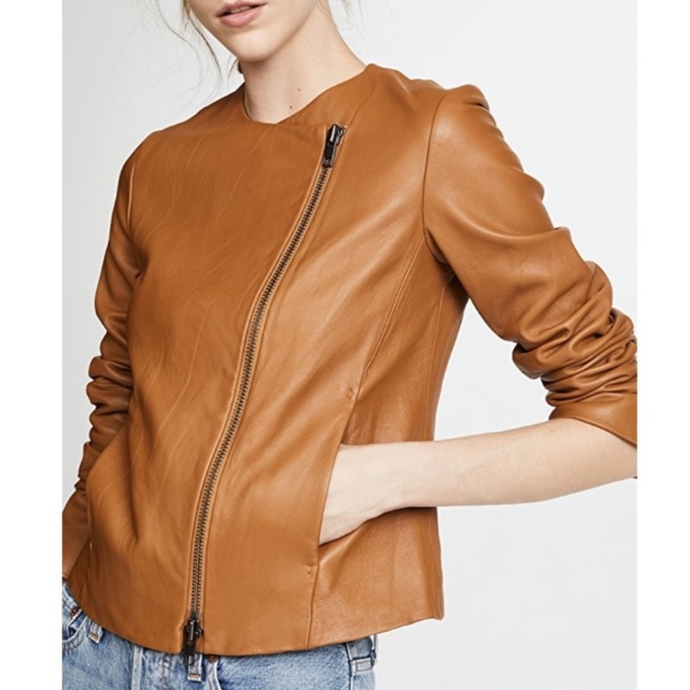 NWT VINCE leather jacket tan S